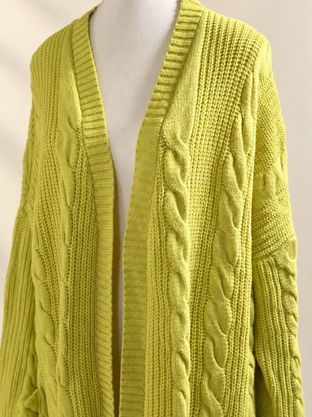 Pink Lily Lime Green Oversized Cable Knit Cardigan Size S - Picture 4 of 6